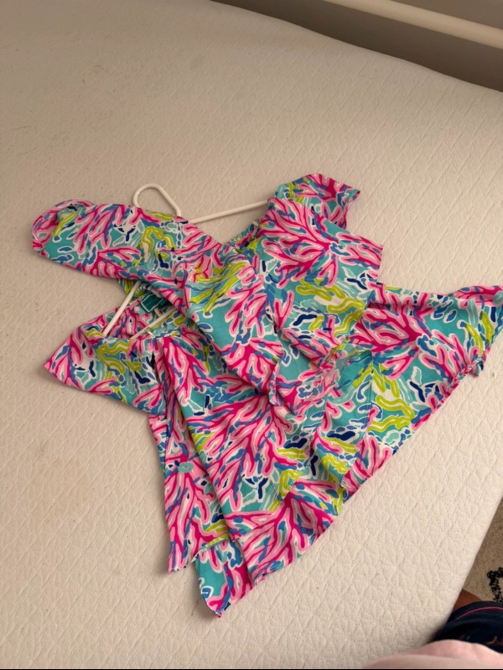 Lilly Pulitzer Aqua Pink Lime Floral Ruffle Tank